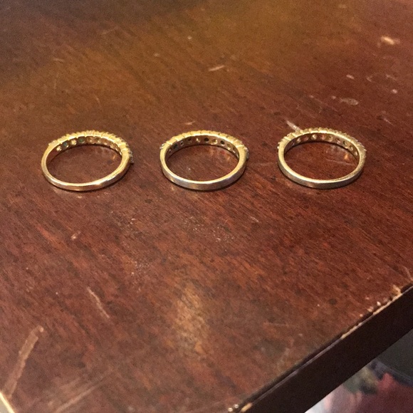 Goldtone Emerald Ruby Sapphire CZ Band Rings Set of 3 - Picture 7 of 12